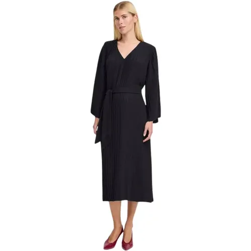 Gefaltete Midi-Kleid mit Gürtel , Damen, Größe: L - b.Young - Modalova