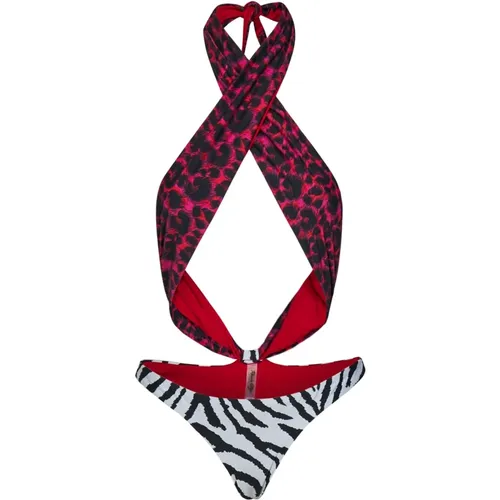 Red Leopard Print One-Piece Swimsuit , female, Sizes: L - Reina Olga - Modalova