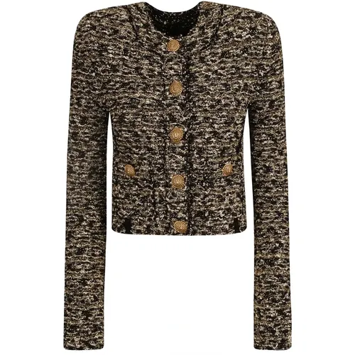 Cropped Tweed Jacket with Gold Detailing , female, Sizes: XS, S - Balmain - Modalova