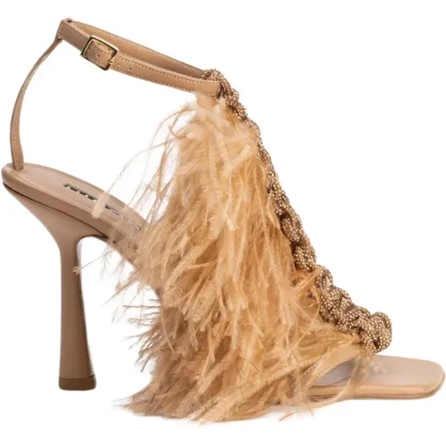 Feathered Sandals with Crystal Weave , female, Sizes: 7 UK, 3 UK, 8 UK, 4 UK - Hibourama - Modalova