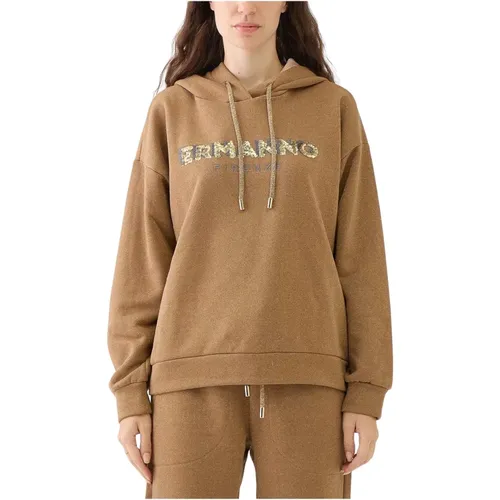 Pailletten Logo Hoodie in Gianduia - Ermanno Scervino - Modalova