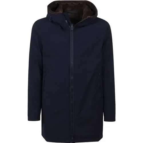 Navy Hooded Parka mit Faux Fur , Herren, Größe: 2XL - Herno - Modalova