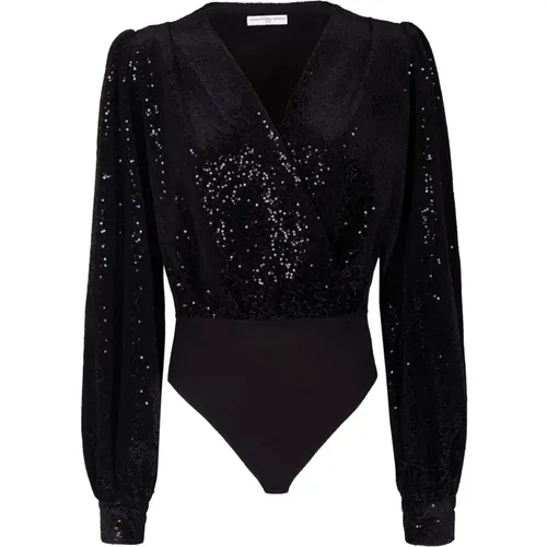 Velvet Sequin Bodysuit with Ruffled Sleeves , female, Sizes: S, M, XS, 2XS - MVP wardrobe - Modalova