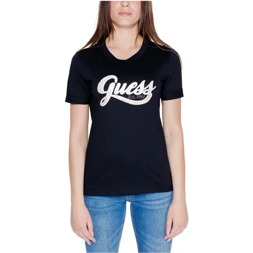 Glittery Logo T-Shirt Herbst/Winter Kollektion , Damen, Größe: XL - Guess - Modalova