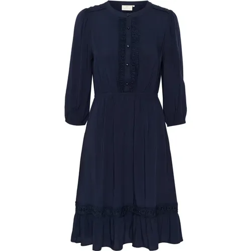 Midnight Marine Dress with Embroidered Panels , female, Sizes: S, XL - Kaffe - Modalova