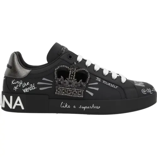 Crown Graffiti Low-Top Sneakers , male, Sizes: 11 UK - Dolce & Gabbana - Modalova