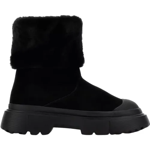 Schwarze Pelzige Stiefeletten Slip-On - Hogan - Modalova