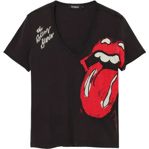 Rolling Stones T-shirt with Rhinestones , female, Sizes: M, XS, S - Desigual - Modalova
