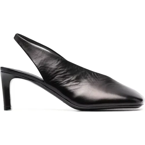 Schwarze quadratische Lederschuhe - Jil Sander - Modalova