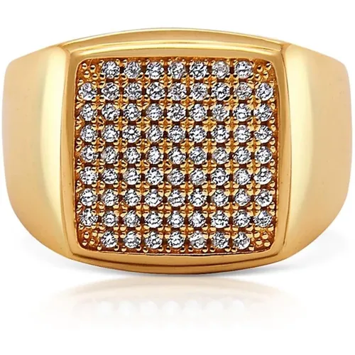 Mens Gold CZ Signet Ring , male, Sizes: 62 MM, 64 MM - Nialaya - Modalova