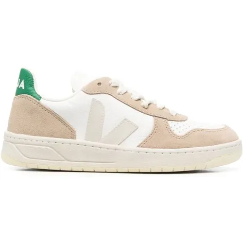 Stilvolle Low-Top Sneakers in Extra-Weiß/Sahara/Smaragd , Damen, Größe: 45 EU - Veja - Modalova