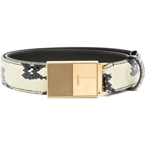 Snakeskin Effect Slide-Buckle Leather Belt , female, Sizes: 80 CM, 75 CM, 85 CM - Khaite - Modalova