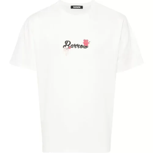 Weiße Baumwoll-T-Shirt mit Logo-Druck , Herren, Größe: S - Barrow - Modalova