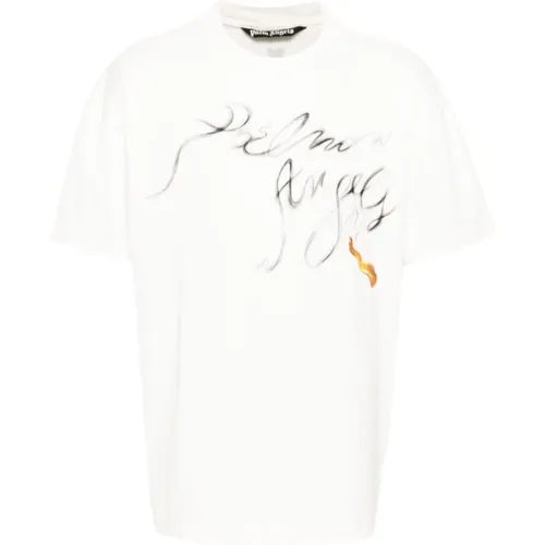 Smoke Effect Writing T-shirt , male, Sizes: S, L, M - Palm Angels - Modalova