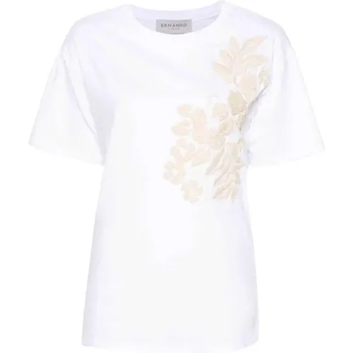 Blumenbesticktes Jersey T-Shirt , Damen, Größe: XL - Ermanno Scervino - Modalova