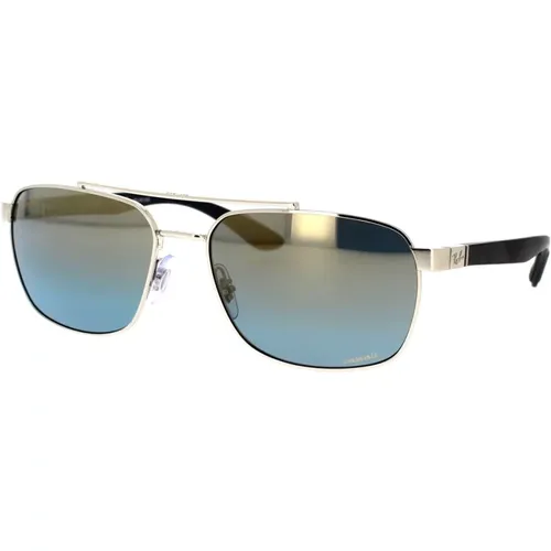 Rectangular Polarized Sunglasses Blue Gold , unisex, Sizes: 59 MM - Ray-Ban - Modalova