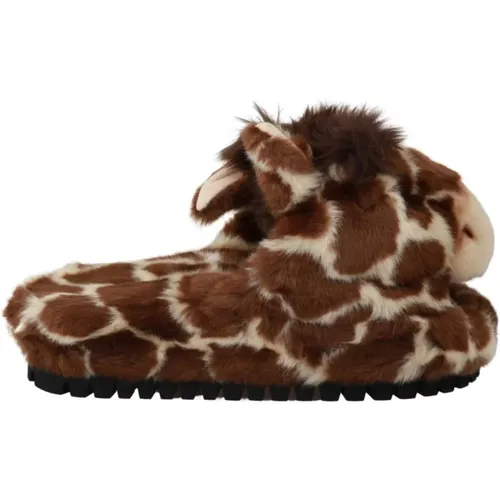Giraffe Pattern Slides Slippers , female, Sizes: 2 UK - Dolce & Gabbana - Modalova