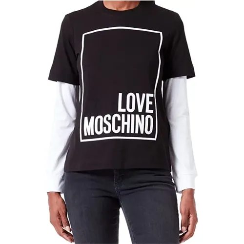 Logo Overlay Cotton T-shirt , female, Sizes: S - Moschino - Modalova