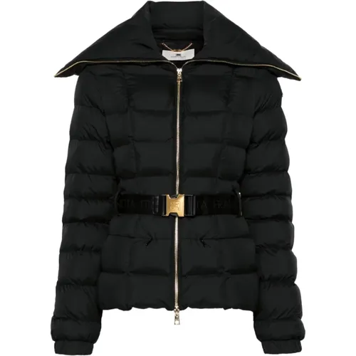 Gepolsterte Schwarze Jacke mit Struktur-Finish , Damen, Größe: 2XL - Elisabetta Franchi - Modalova