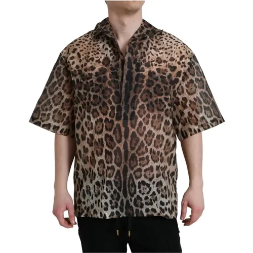 Leopardenmuster Hemd mit Knopfleiste , Herren, Größe: S - Dolce & Gabbana - Modalova