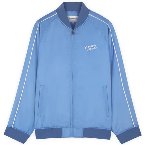 Blaue Jacke mit Verstecktem Reißverschluss , Damen, Größe: M - Maison Kitsuné - Modalova