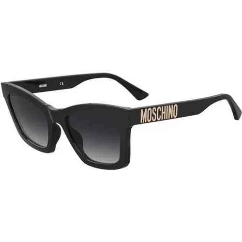 Schwarzer Rahmen Dunkelgraue Gläser Sonnenbrille,Schwarze Sonnenbrille mit dunkelgrauen Gläsern - Moschino - Modalova