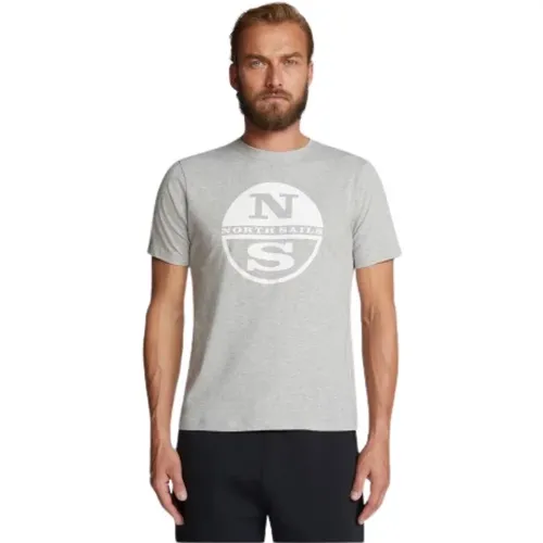 Organisches T-Shirt mit Rundhalsausschnitt und kurzen Ärmeln , Herren, Größe: L - North Sails - Modalova