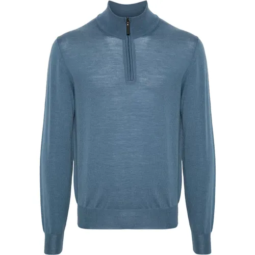 Merinowolle Half-Zip Strickwaren , Herren, Größe: XL - Canali - Modalova