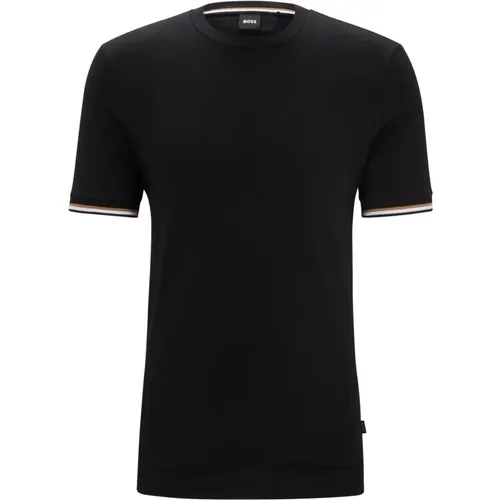 Schwarzes Rundhals-T-Shirt mit Kontrastkanten , Herren, Größe: M - Boss - Modalova