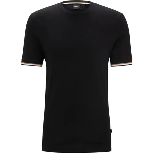 Schwarzes Rundhals-T-Shirt mit Kontrastkanten , Herren, Größe: XL - Boss - Modalova