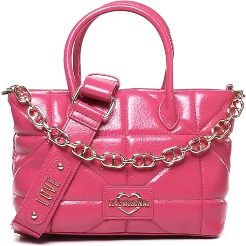 Gepolsterte Magenta Handtasche mit Ketten - Love Moschino - Modalova