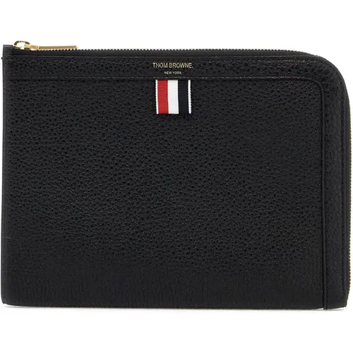 Leather Pouch with Tricolor Ribbon , male, Sizes: ONE SIZE - Thom Browne - Modalova