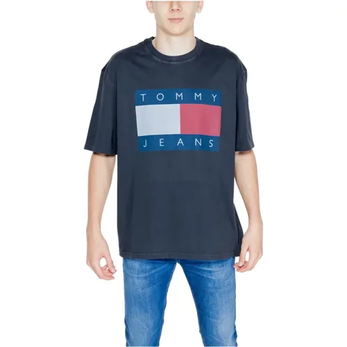 Schwarzes Print Rundhals T-Shirt Herren , Herren, Größe: M - Tommy Hilfiger - Modalova