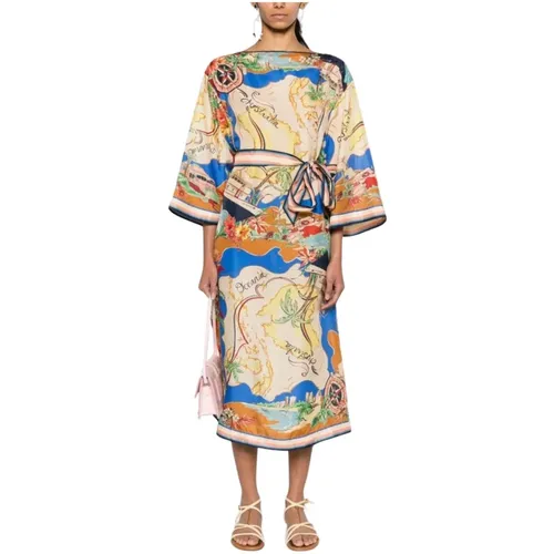Multicolored Silk Midi Dress with Nautical Print , female, Sizes: L - Zimmermann - Modalova