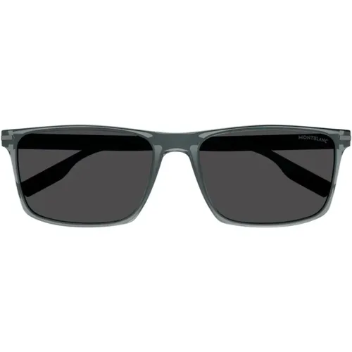 Mens Square Acetate Sunglasses in Grey Transparent with Khaki Details , male, Sizes: 59 MM - Montblanc - Modalova