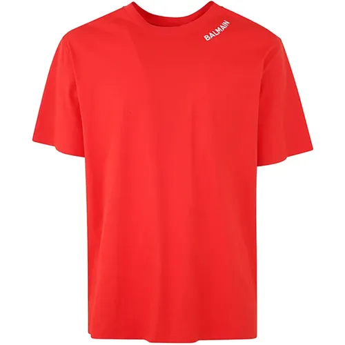 Stitch Kragen T-Shirt Gerade Passform,Stitch Kragen T-Shirt - Gerader Schnitt,Stitch Kragen T-Shirt - Straight Fit - Balmain - Modalova