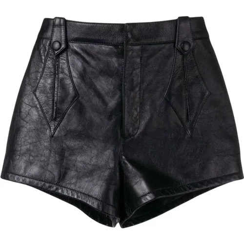 Schwarze Leder-Shorts mit hoher Taille - Saint Laurent - Modalova