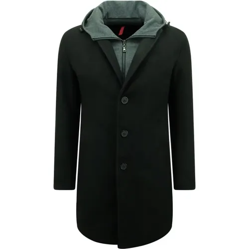 Schwarzer maßgeschneiderter Mantel für Männer mit Kapuze , Herren, Größe: XL - Enos - Modalova