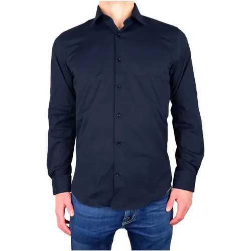 Elegantes Milano Blaues Baumwollhemd , Herren, Größe: 5XL - Made in Italia - Modalova