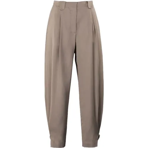 Modern geschnittene Gabardine Hose mit hoher Taille , Damen, Größe: 2XS - Moorer - Modalova