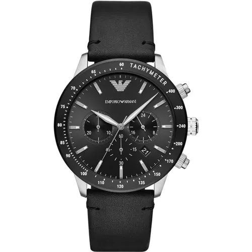 Leather Strap Quartz Watch , male, Sizes: ONE SIZE - Armani - Modalova