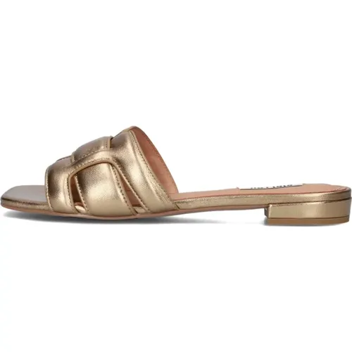 Goldene Leder Slipper mit Eckiger Spitze,Silberne Lederslipper mit Eckiger Spitze - Bibi Lou - Modalova