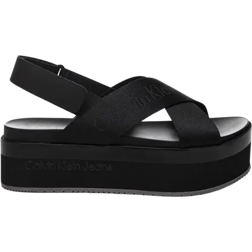 Schwarze Flatform Sling Sandale , Damen, Größe: 36 EU - Calvin Klein - Modalova