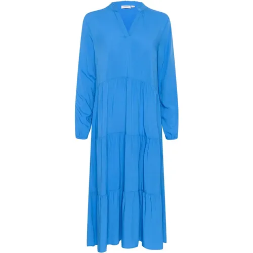 Blaues Maxikleid mit V-Ausschnitt und Muster , Damen, Größe: XS - Saint Tropez - Modalova