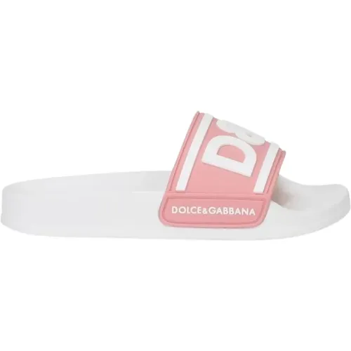 Rosa Kinder Slides mit Logo-Print - Dolce & Gabbana - Modalova