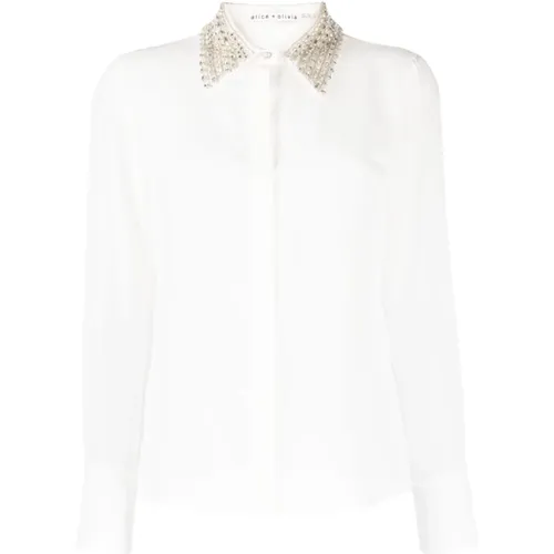 Willa Crystal-Embellished Silk Shirt , female, Sizes: S - alice + olivia - Modalova