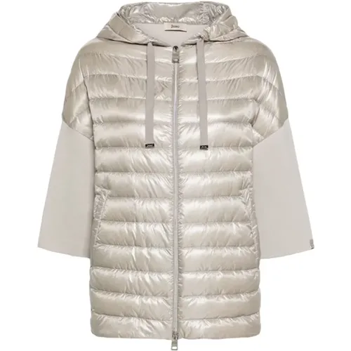 Hooded Down Jacket with Knit Panels , female, Sizes: XL, XS - Herno - Modalova