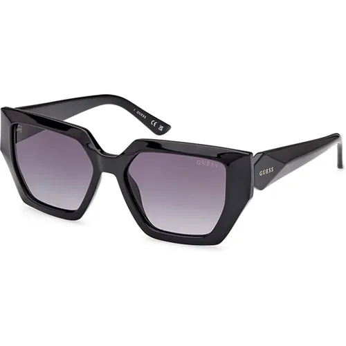 Stilvolle schwarze Sonnenbrille mit grauer Linse , Damen, Größe: 53 MM - Guess - Modalova