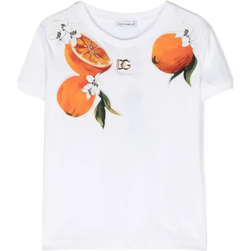 Kinder Orangen-Print T-Shirt Weiß - Dolce & Gabbana - Modalova