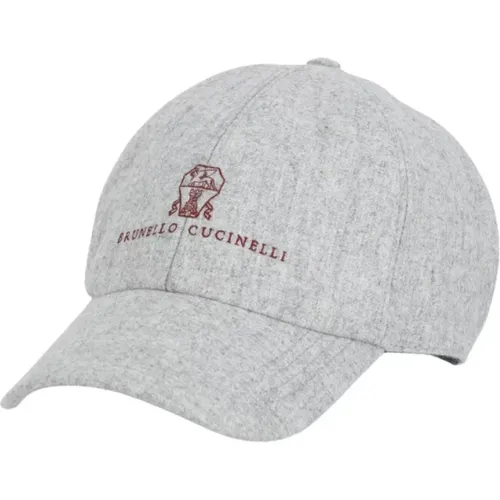 Graue Woll-Baseballkappe mit Logo - BRUNELLO CUCINELLI - Modalova